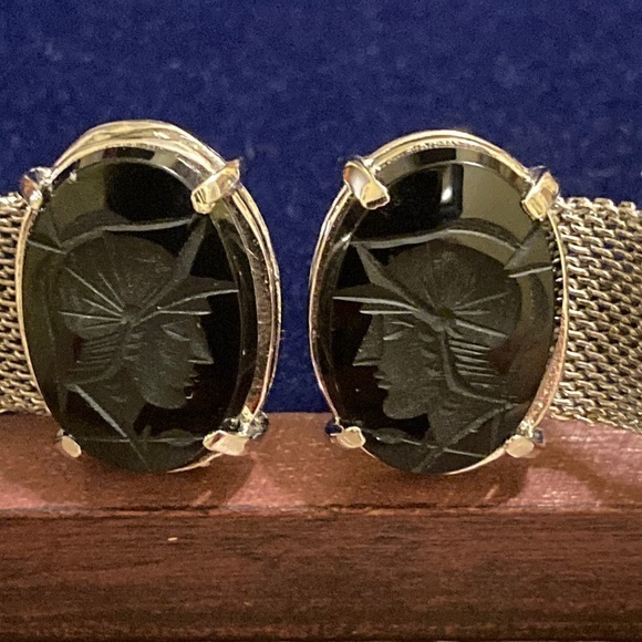 Sterling silver black intaglio Roman centurion/knight in shining armor cufflinks